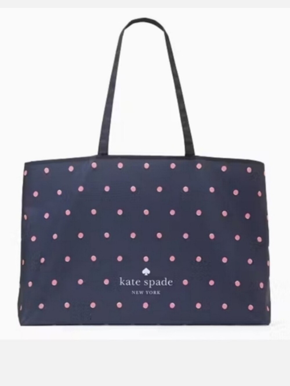 Kate Spade Nave Blue With Pink Polka Dots Large Canvas Bag